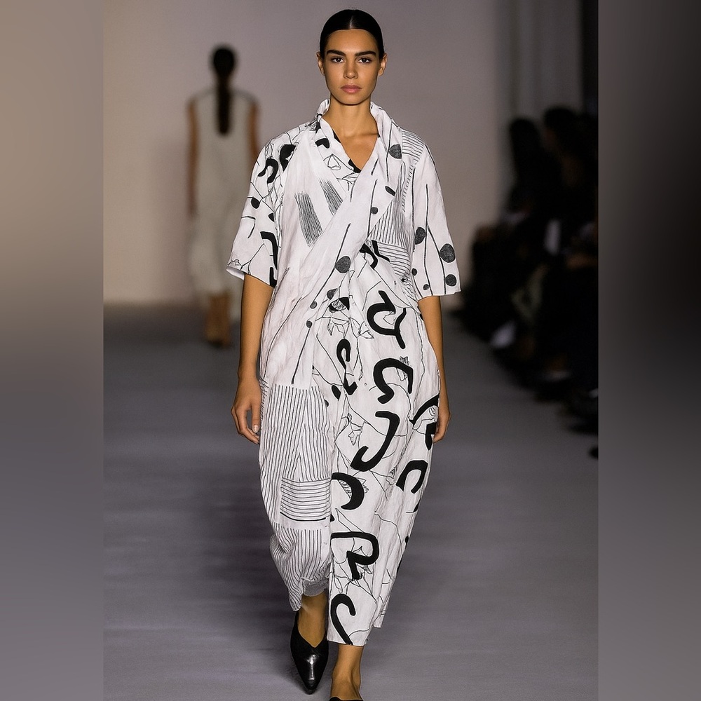 Minkas Black and White  dress abstract print